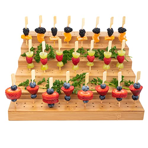 Skewer Holder Bamboo Food Display w/180 Holes, Great for Buffet, Cocktail Parties and Catering Events Six Tier Food Stand - 100 Pcs 4.7 Inch skewer Included