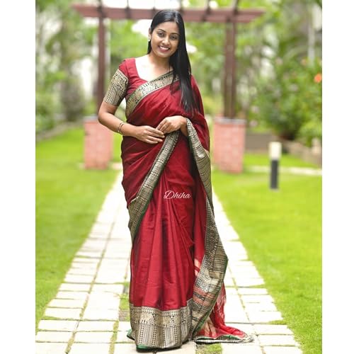 Image of Narayanpet Pure Cotton Avani Border Saree for Women with Running Blouse | Tassels | Traditional Woven Solid Design | Handloom Weave