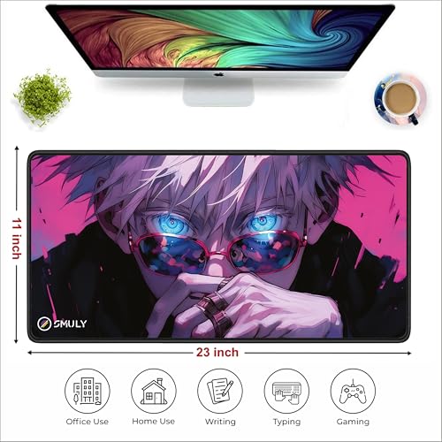 Image of Gaming Mouse Pad, Large Desk Mat 58.5 x 28 cm, Extended Washable Mousepad, Desk Pad, 2mm Thick Non-Slip Rubber Base, Stitched Edges, Smooth Surface (Multicolour) - Neon Style