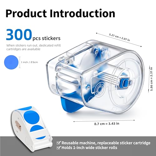 Image of 300 PCS of 1-inch Blue Dot Stickers with Sticker Dispenser, Round Coding Labels Circle Dots Labels Stickers for Office, Classroom,Small Business,Papers