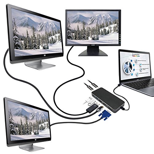 image for Cablecc USB-C USB 3.1 to Displayport VGA HDMI USB HUB & Dual Type-C Fe