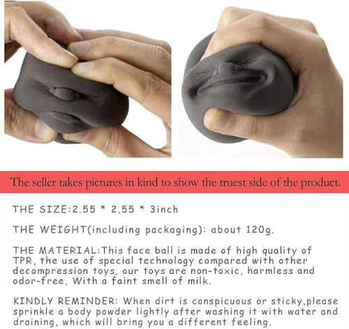 Funny Human Face Emotion Balls – Fidget Stress Relief Squeeze Balls for Kids & Adults, Sensory Toys for Autism (Black, Sulkiness)