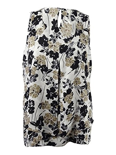 NY Collection Women's Plus Size Printed Sleeveless Invert Pleat Sharkbite Top, Taupe Lilan, 1X