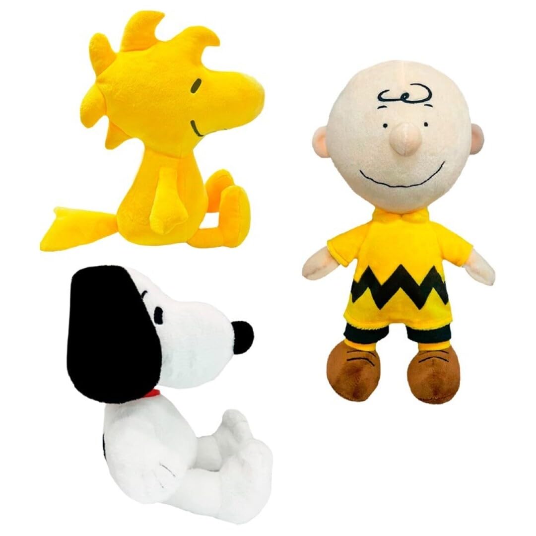 Grupo Moya Peanuts - Peluche da 20 cm, Snoopy, Woodstock e Charlie Brown, morbido peluche per bambini e collezionisti (confezione da 3 personaggi)