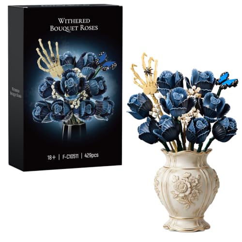 Corpse Emily Bouquet Roses Building Set Gothic Floral Flower Model Set for Dark Romancet Compatible with Lego Withered Flower Building Toys Valentines Day Gifts for Women Adults Fans (429 PCS)
