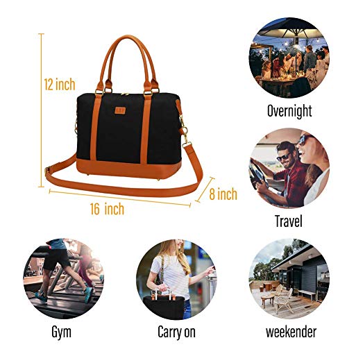 LXY Overnight Bag Women Black Travel Weekend Bag Canvas Carry-on Tote Duffel in Trolley Handle