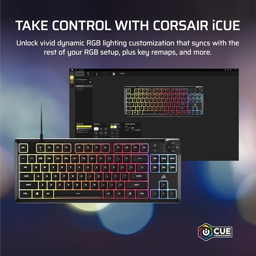 Corsair K55 CORE TKL RGB Gaming Keyboard – Tenkeyless, 8-Zone RGB, Quiet Membrane Keys, Spill Resistant, Media Keys, 1000Hz Polling – NA Layout – Black - Image 8