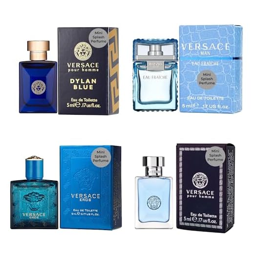 Versace Cologne for Men Set of 4 Mini Eros, Pour Homme, Dylan Blue, Eau Fraiche Perfume for Men Fragrance Sampler Set - Designer Mens Cologne Samples (4 Count, 0.17 oz)