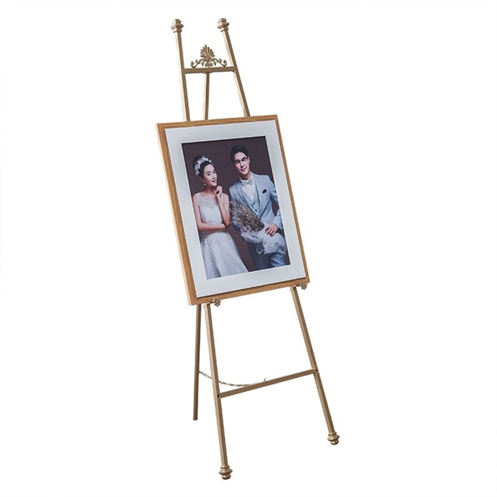 HADECOLL Tripod Vintage Wrought Iron Easel,Bridal Shop Photo Frame Metal Display Stand For School Ballroom Hotel Museum Corridor Activity,Gold-120 Cm