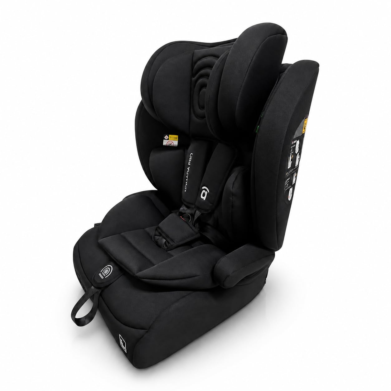 Silla de Coche i-Size 76-150 cm (15 meses–12 años) Grupo 1 2 3, Ligera 5 kg, Instalación con Cinturón, Arnés 5 Puntos, Protección Lateral – Asalvo Nómada Pro Negro