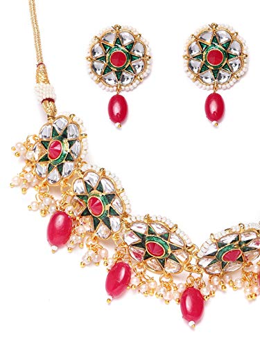 Women's Gold-Plated Ruby Choker Necklace Set, Stylish