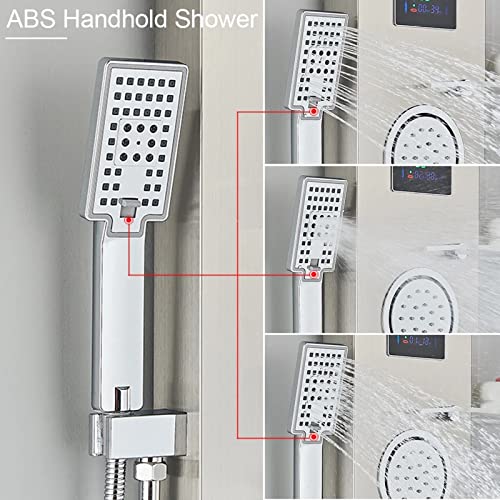 Columna de Ducha LED con Panel de Chorro de Cascada, Sistema de Masaje Corporal y Estantería Integrada, Montaje en Pared, Acero Inoxidable con Acabado Mate miniatura 7