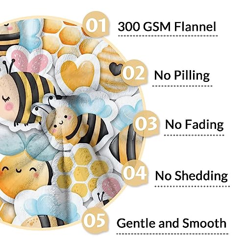 Bee Blanket Gifts, 40"x50" Cute Bee Print Throw for Women Girls, Soft Cozy Warm Flannel for Sofa Bed