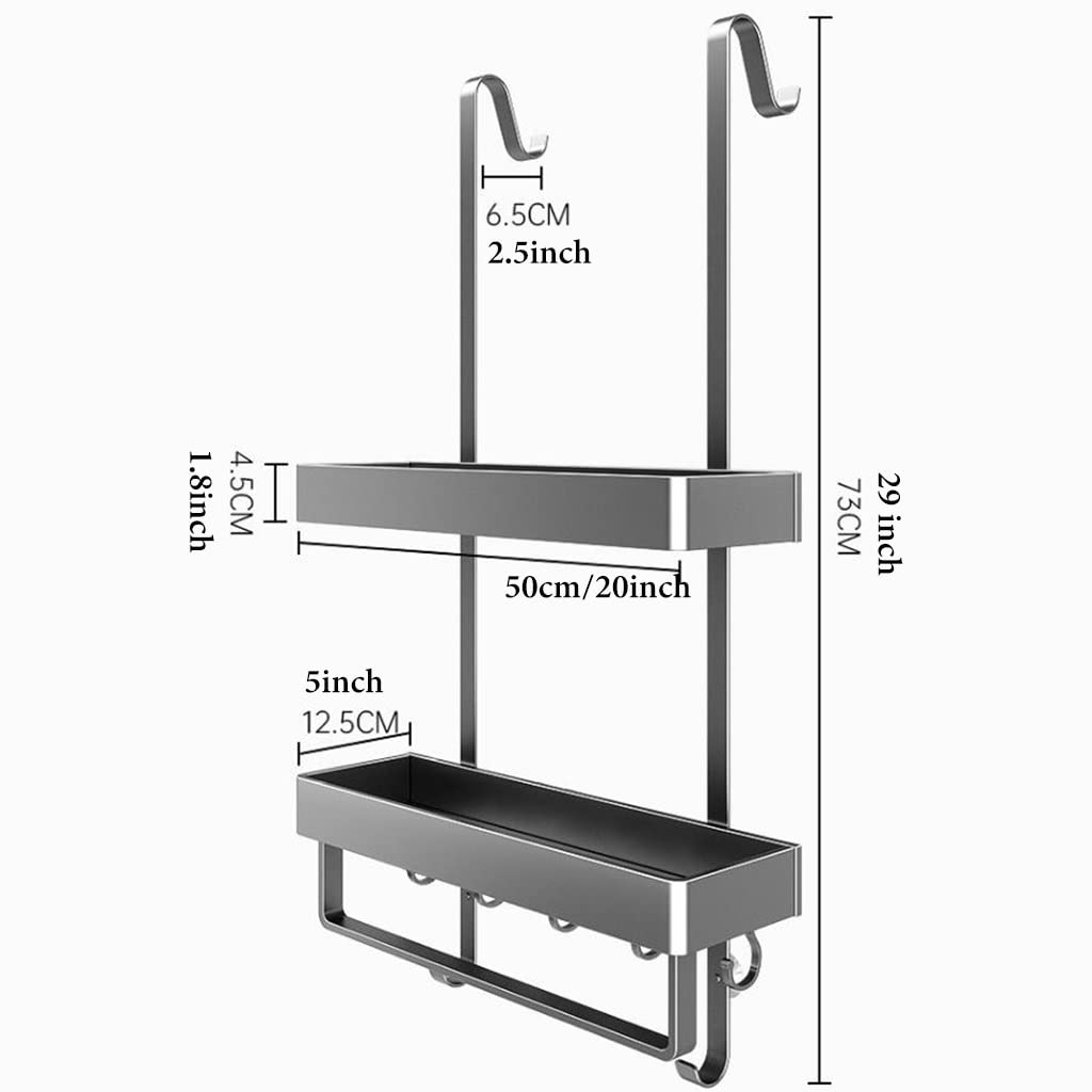 Cesta de ducha para puerta con ganchos, cesta de aluminio inoxidable para organización del baño y fácil almacenamiento