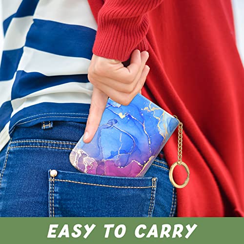 Image of Aiawoxc Credit Card Holder for Women, Small RFID Wallet Slim Leather Card Organizer Case with Zipper and Keychain, Purple Marble