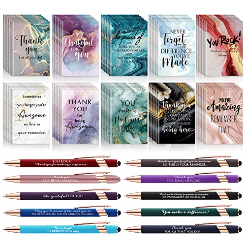 Image of Kosiz 60 Pcs Back to School Gift Bulk Small Inspirational Notebook with Thank You Pens for Employee Appreciation Gifts for Coworkers Volunteer Secretary Office Housekeeping Week