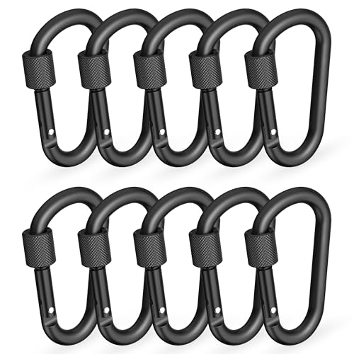 RAVN HAMAN 10 x Locking carabiner, Black, - Carabiner with screw lock up to 30 kg, - Snap hooks for indoor and outdoor
