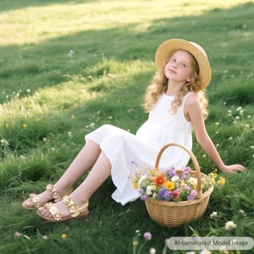 Image of Felix & Flora Toddler Girl Sandals - Flower Girl Dress Shoes Open Toe Little Kid Flats