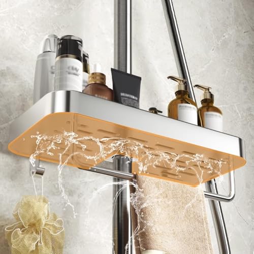 Estante de ducha ajustable con barandilla y ganchos, organizador giratorio para almacenamiento de baño, organizador que ahorra espacio para artículos de tocador