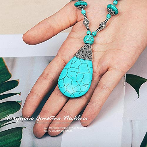 Boho Turquoise Pendant Necklaces Silver Long Handmade beaded Necklace Chain Jewelry for Women4