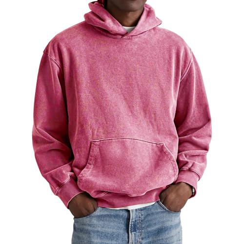 Men's Distressed Washed Hooded Sweatshirt Trendy Long Sleeve Sweatshirt Fleece Pullover Tops with Pockets