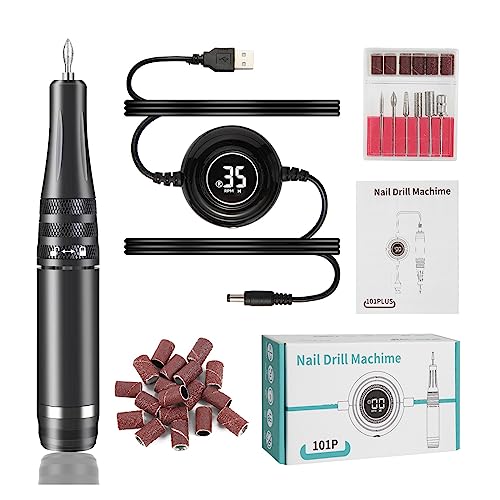 Lima Uñas Electrica, Máquina de manicura de 35000 RPM, Taladro de uñas eléctrico, Torno de uñas portátil, Juego de Cortador de manicura eléctrico, pulidor de uñas en Gel, Equipo de salón(101P Black)