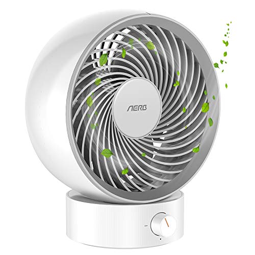 AERB 扇風機 usb 卓上 ファン 給電式 ミニ 小型 強風 静音 5枚羽根 無段階風量調節 首上下20°角度を調整可 (ホワイト)