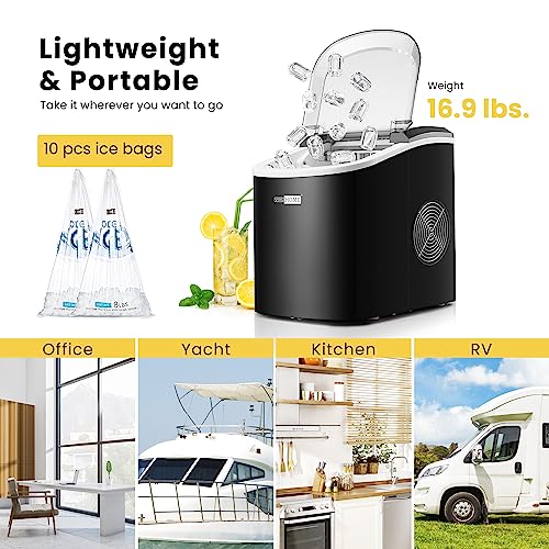 Image of VIVOHOME Electric Portable Compact Countertop Automatic Ice Cube Maker Machine with Hand Scoop 10 Ice Bags and Self Cleaning Function 27lbs /Day Black