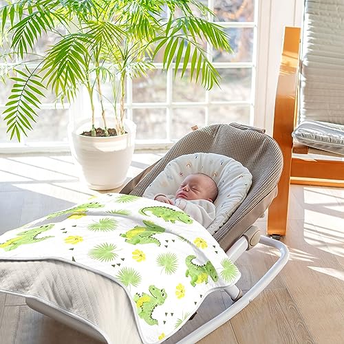 Image of Swaddle Blanket Crocodiles Alligators Palm Leaves Cotton Blanket for Infants Receiving Blanket Lightweight Soft Swaddling Blanket for Crib, Stroller, Nursery Blankets, 30x40In