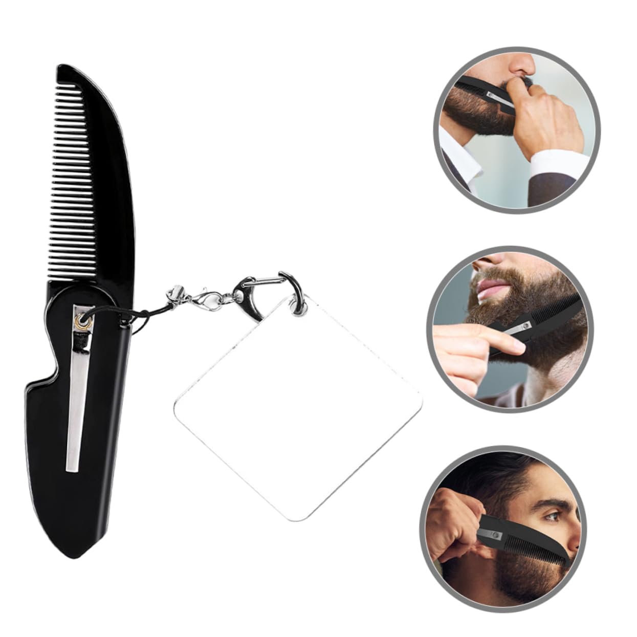 PLAFOPE Portable Foldable Comb for Men Travel Friendly Keychain Beard Comb with Fine Tooth Square Mirror Compact Design for Carrying