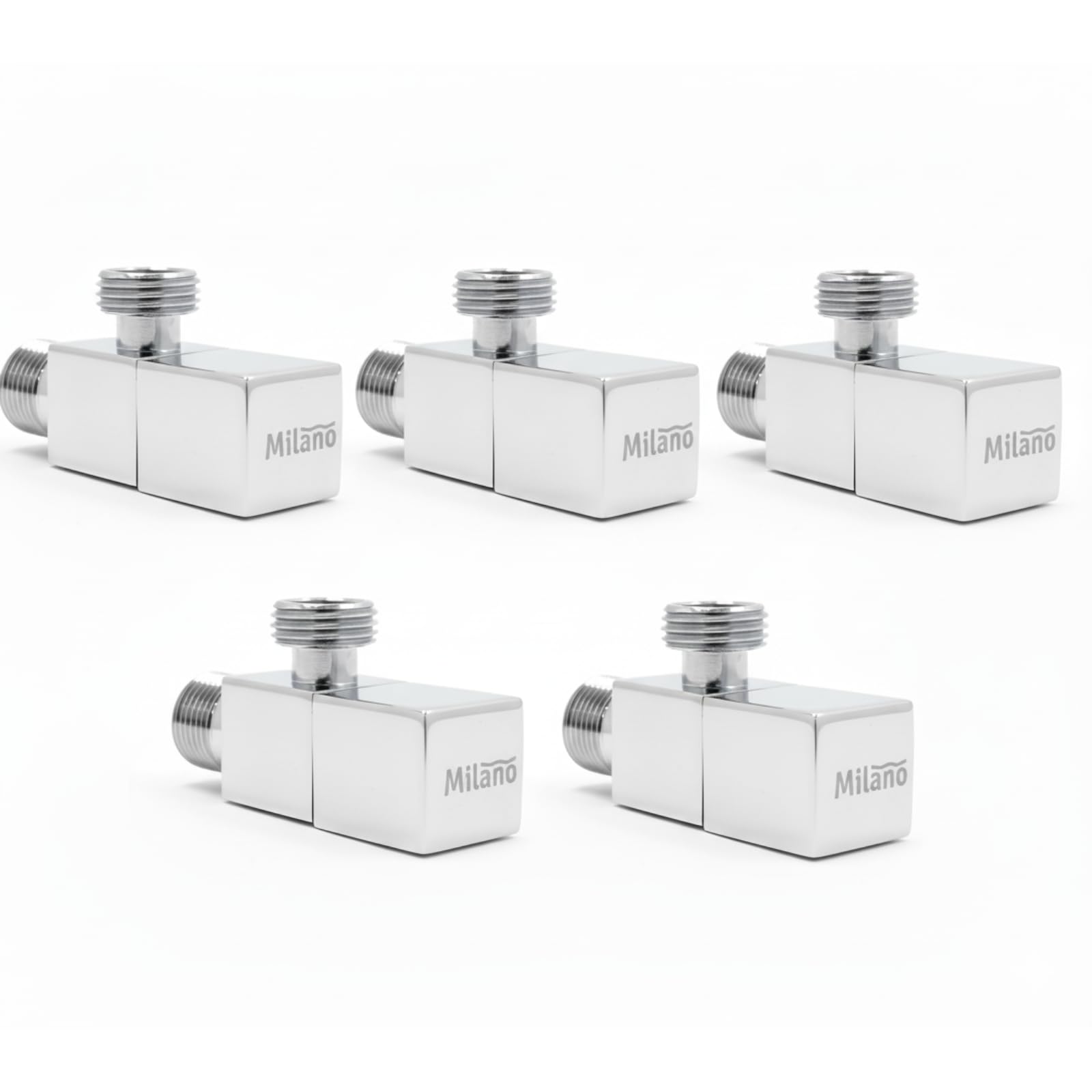 MILANO Square Angle Valve – Premium Brass Body, Chrome Finish – Italian Design, 1/2" Inlet x 1/2" Outlet – Elegant Bathroom & Kitchen Stop Valve, Durable & Rust-Resistant (5)