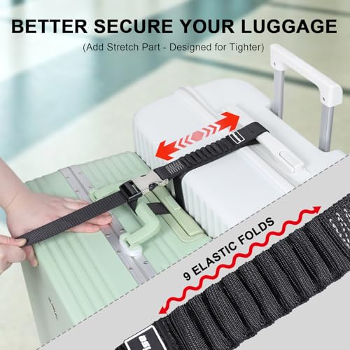 Image of Luggage Straps, Stretchable Luggage Connector Straps for Suitcases, Metal Buckle Add A Bag Adjustable Attachment Accessories Belts (Black-Metal Buckle, 1.25 inch W)