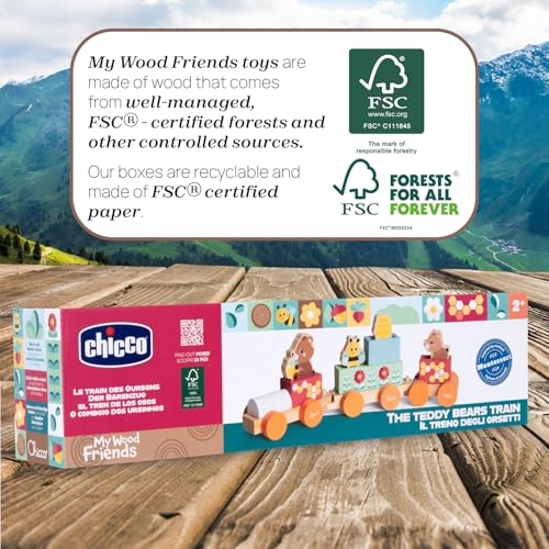 Chicco Jeu en bois Train des oursons Jeu Montessori 3 personnages exclusifs 5 blocs de couleur Train avec 3 wagons en roue libre Jeux pour filles Jouets pour enfants 2+ ans Idée cadeau - vue 8