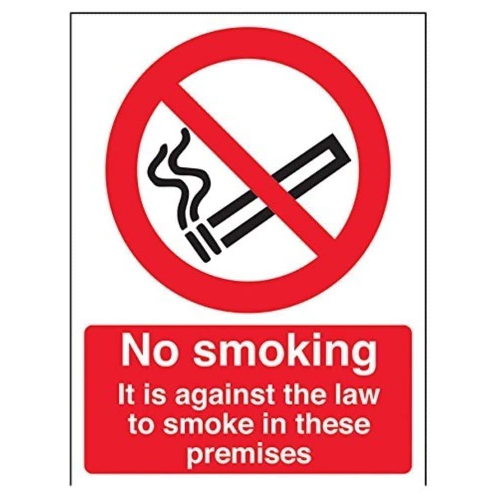 V Safety No Smoking No Smoking, Against The Law To Smoke Prohibition Sign - 150mm x 200mm - Self Adhesive Vinyl