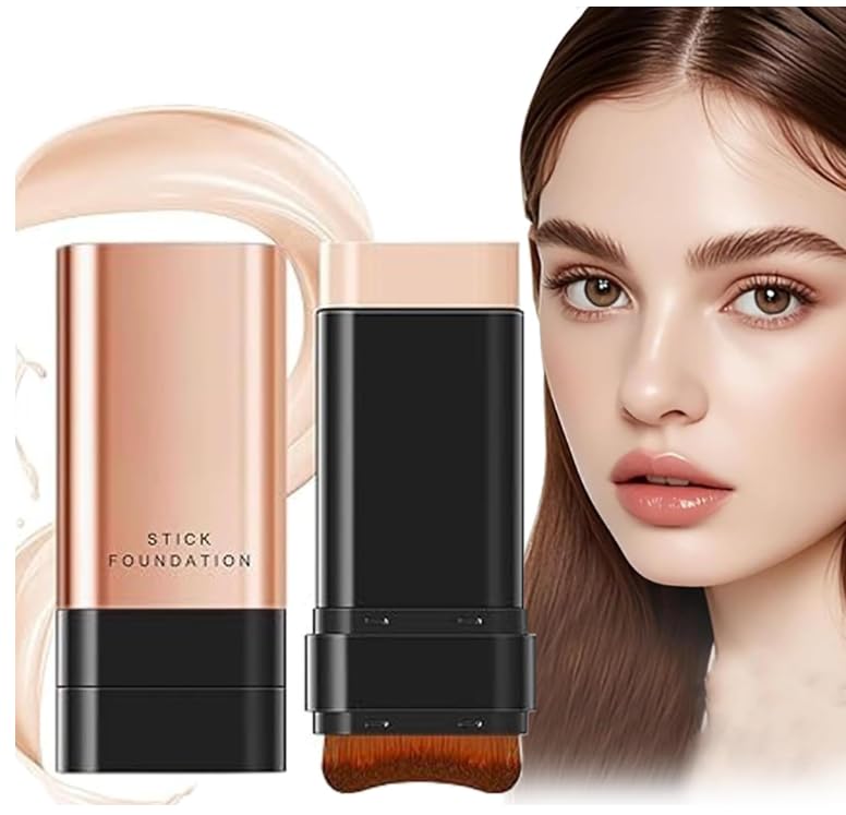 Gopinathji Enterprise 2 in 1 Korean Anti-Wrinkle Foudation Stick, Flawless Eraser Foundation stick with Brush, Double Head Face Make Up, Multi-Use Waterproof Traceless Long-Lasting Repair