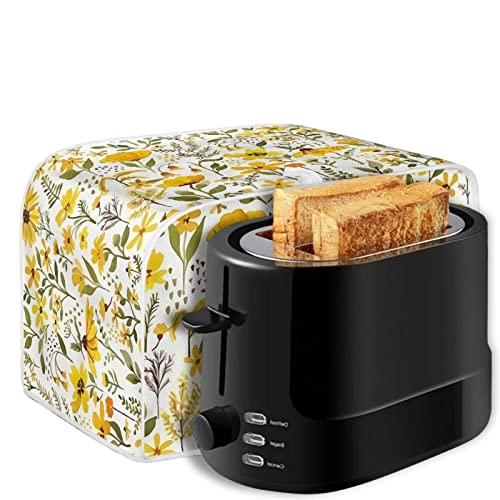 Image of 2 Slice Toaster Dust Cover Bread Toaster Oven Dustproof Cover Kitchen Bakeware Protector Dustproof Fingerprint Protection for Women Gift(11.4 x 7.9 x 7.5), Yellow Floral