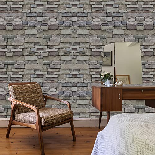 Ohmywor Tapete Steinoptik Selbstklebend, Braun, 45 x 1000 cm – Ansicht 3