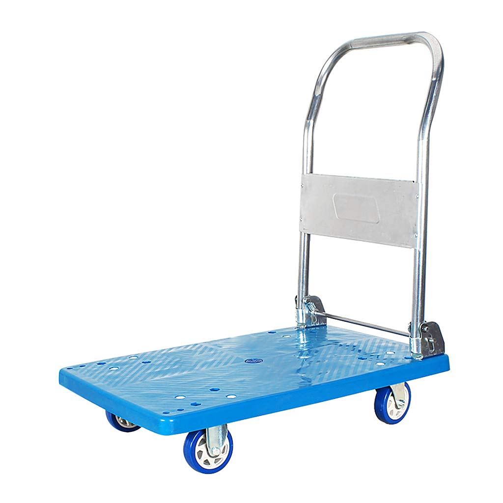 Trolley on Wheels, Compact Platform Truck, Folding Trolley, Wheels and Handle Fold in, Load Capacity: 150 Kg, Blue, Dolly, Hand Trolley, Collapsible Cart