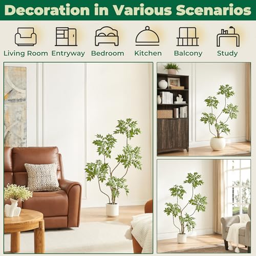 4FT Artificial Sumac Tree in White Pot, Real Touch Silk Faux Plant Indoor Outdoor - Lifelike Fake Tree for Home, Office, Living Room, Lobby, Patio Decor