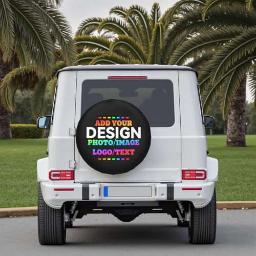 Image of Custom Spare Tire Cover Design Your Photo Text Business Logo 17 Inch | Polyester,Protectors Tire Cover,Waterproof,Dust-Proof,Universal,Fit for RV Jeep SUV Motor Travel Camper Tires