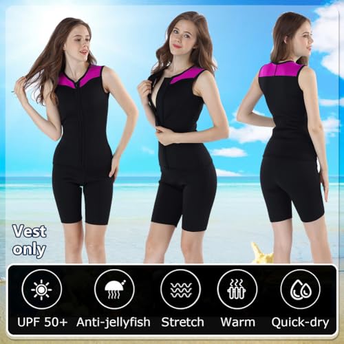 Chaleco de neopreno para mujer 3MM traje de buceo con cremallera frontal, cálido, anti-UV, sin mangas para surf, natación y snorkel miniatura 3