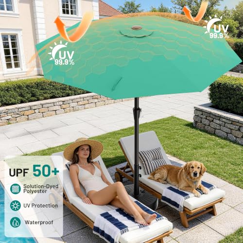 Image of AreShark 10 FT Patio Umbrella for Outdoor, Outdoor Table Umbrella with Push Button Tilt and Crank, Outdoor Patio Umbrellas with 8 Sturdy Ribs for Market, Garden, Pool (Aqua Sky)