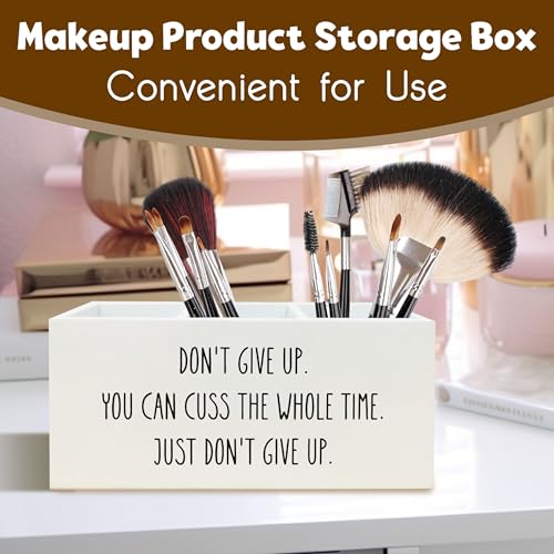 Image of Funny Motivational Pen Holder for Desk, Humorous Inspirational Gifts for Coworkers Friends Women Men, Don't Give Up Funny Wooden Pen Pencil Holder Organizer for Office Desk Accessories