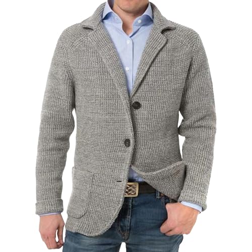 Herr kavaj stickad cardigan sjal krage knapp stickad cardigan tröja slim fit kabel stickad knapp ner tröja, GY1, L