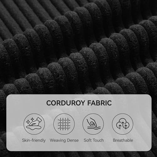 Image of 85 inch Sectional Couches with Comfy Deep Dual-Layer Cushion, 5 Seater L Shaped Couch, Modern Modular Sofa, Corduroy Sofas for Living Room, Apartment, Black
