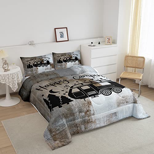 Camper Bedding Set King Size,Happy Camping Comforter Set All Season,Rv Inside Decor Duvet Bedding,Camper Accessories For Travel Trailers,Oil Painting Down Comforter With 2 Pillowcases Warm #TOP1