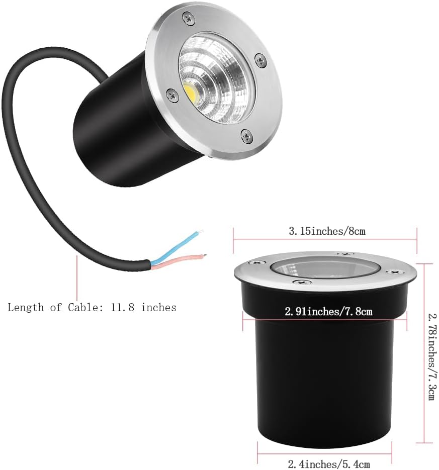 12Pack Well Lights LED Low Voltage Landscape Lights, Outdoor In Ground Light 12V-24V 5W Warm White 3000K, IP65 Waterproof Up Lighting for Pathway, Driveway, Deck, Garden, with Wire Connectors