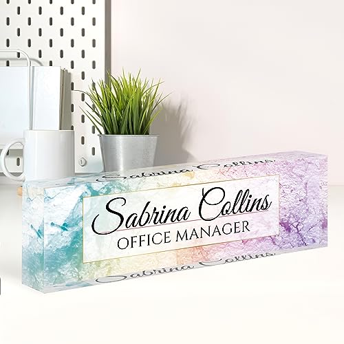 Image of Name Plate for Desk, Desk Name Plate Personalized, Office Decor for Women Men, Acrylic Desktop Accessories, Office Appreciation Gifts for Boss Social Workers Nurse Teacher Employee (Colorful Marble)