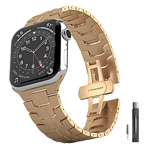 L-hengyangxin Stainless Steel Band Compatible with Apple Watch Band 49mm 45mm 44mm 42mm 41mm 40mm 38mm,Metal Apple Watch Band for iwatch Ultra Se Series 8 7 6 5 4 3 2 1. (38/40/41 mm, gold)