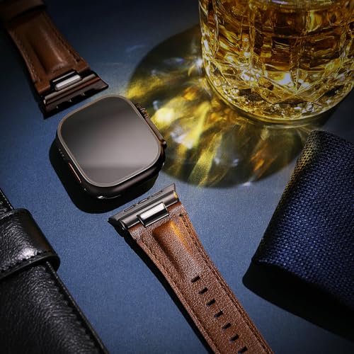 Image of Leather Band for Apple Watch Ultra 3 /Ultra 2 Bands 49mm 46mm 45mm 44mm, Top Genuine Leather Designer Replacement Strap for iWatch Ultra 3 2 1 SE series 11 10 9 8 7 6 5 4 3